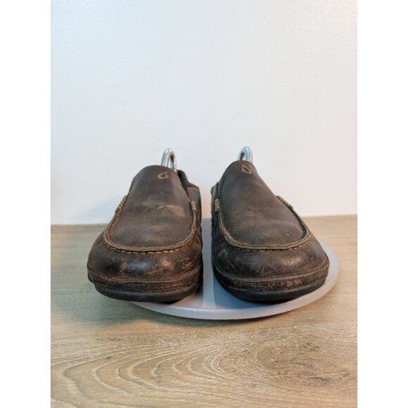 OluKai Moloa Men's Dark Brown Leather Slip-On Low Top Casual Comfort Loafers 9 - Picture 2 of 10